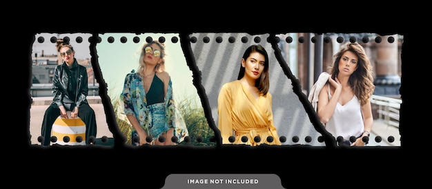 Vector fashion torn photo film frames moodboard mockup