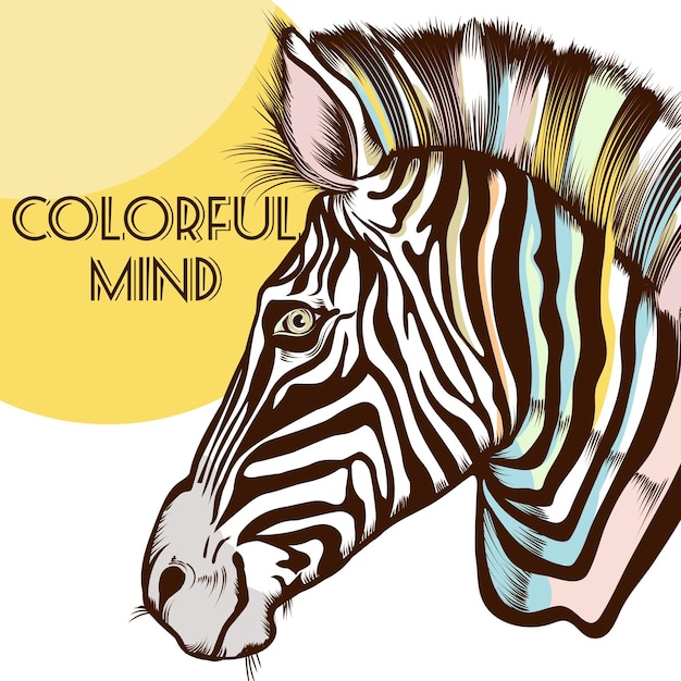 Модная векторная иллюстрация с зеброй красочный ум хипстерский стиль