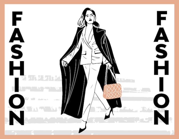 Vector fashion vector silhouettes of modern woman in black and white