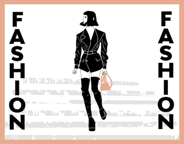 Fashion Vector Silhouettes of Modern Woman in Black and White