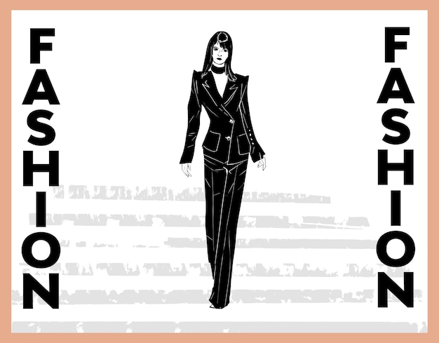 Fashion Vector Silhouettes of Modern Woman in Black and White