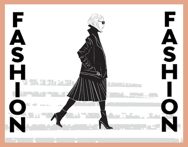 Vector fashion vector silhouettes of modern woman in black and white