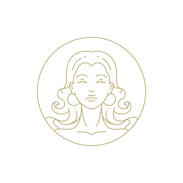 Fashion woman beauty portrait cosmetology makeup skin care line art deco vintage logo vector