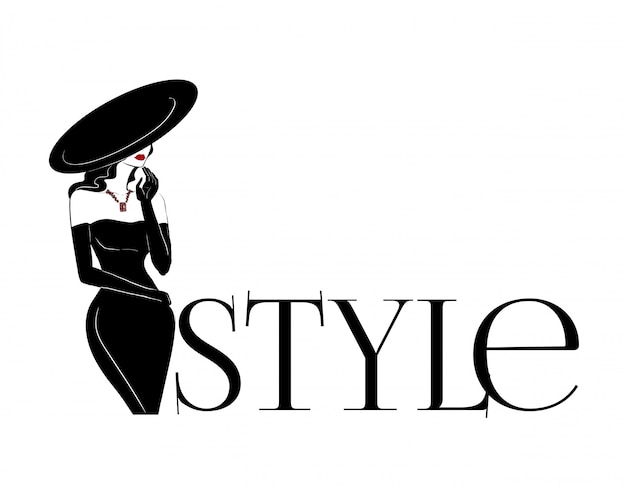 Vector fashion woman in big hat and diamonds logo