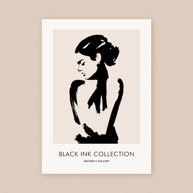 Vector fashion woman black ink painting