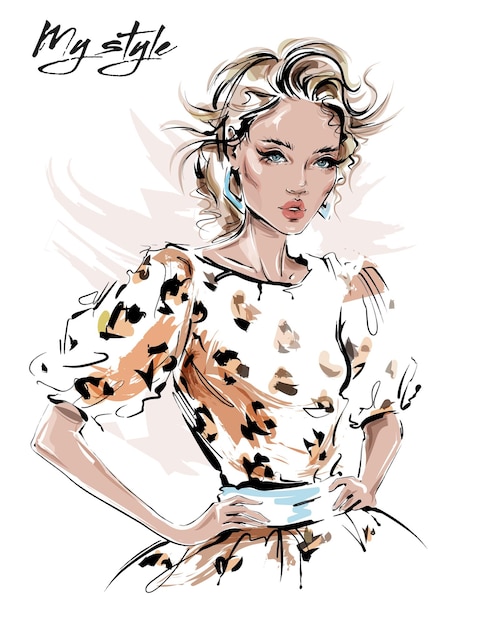 Fashion woman in dress with leopard print.