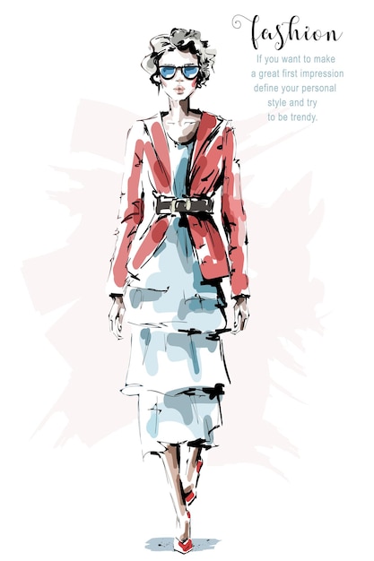 Premium Vector | Fashion woman in dress.