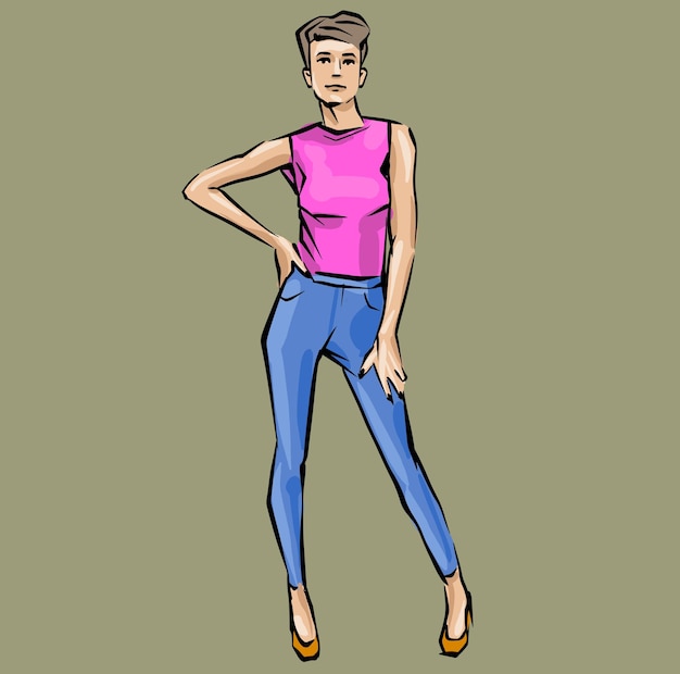 Vector fashion woman female model hand drawn fashion lady sketch