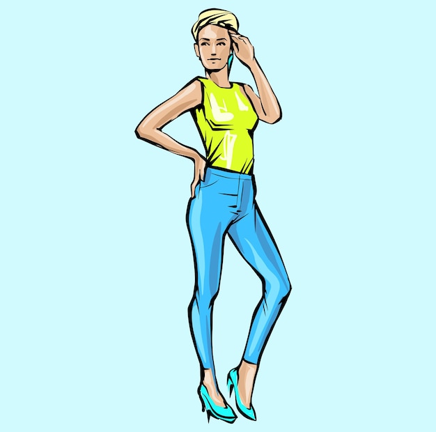 Vector fashion woman female model hand drawn fashion lady sketch