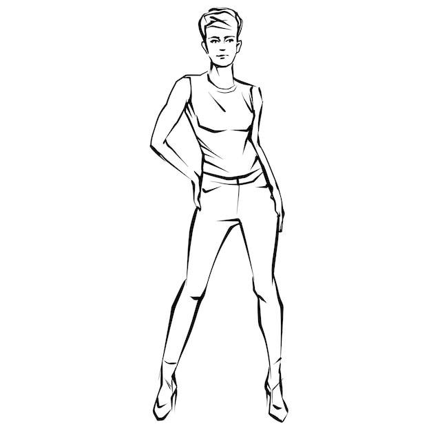 Vector fashion woman female model hand drawn fashion lady sketch