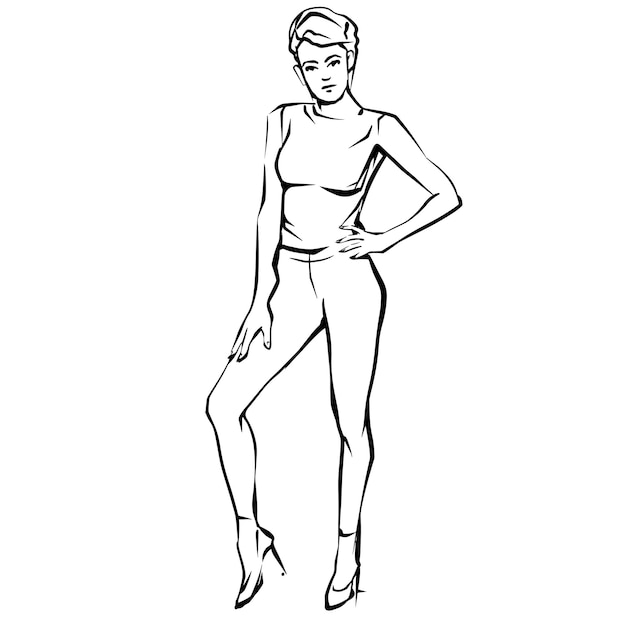 Vector fashion woman female model hand drawn fashion lady sketch