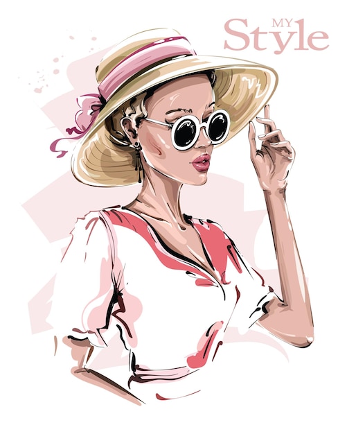 Vector fashion woman in hat