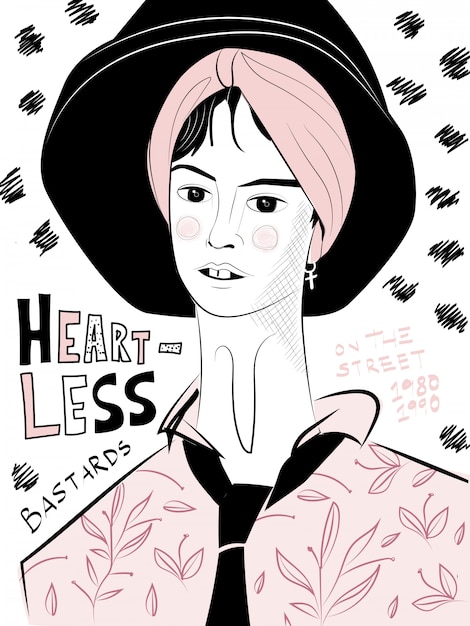 Fashion woman - Heartless bastards illustration. Hand drawing.  