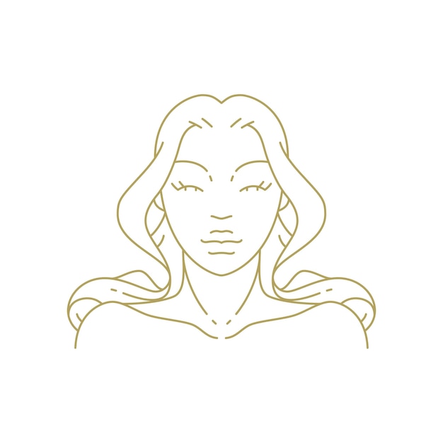 ファッション女性ポートレート美容顔髪スキンケア サロン ライン アールデコ ビンテージ ロゴ ベクトル