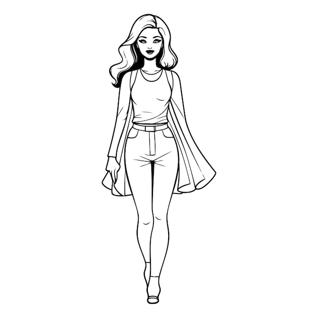 Fashion woman in sketch style of fashion girl