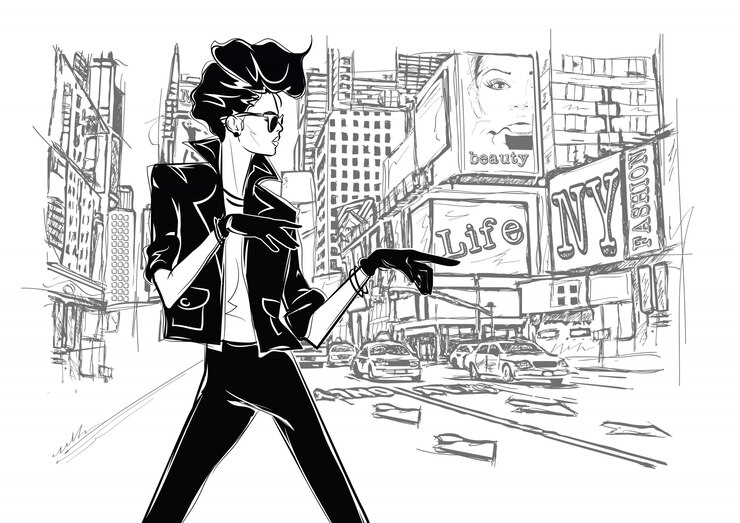 Vector fashion woman in sketch style.