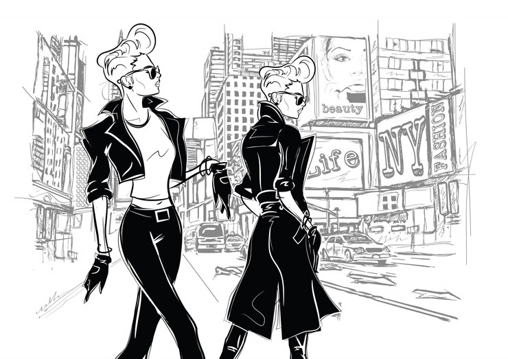 Vector fashion woman in sketch style.
