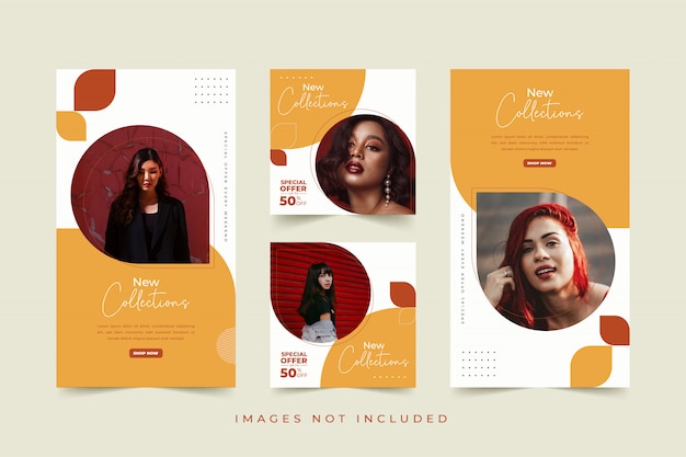 Vector fashion woman social media template with colorful background