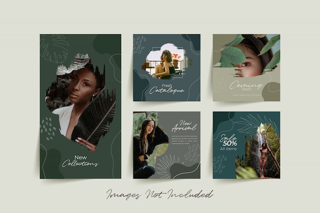 Vector fashion woman social media template with colorful background
