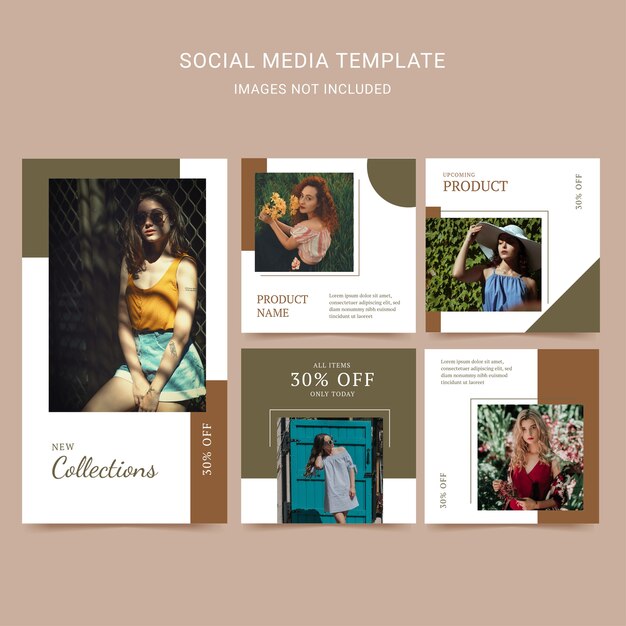 Fashion woman social media template with simple layout and earth tone color