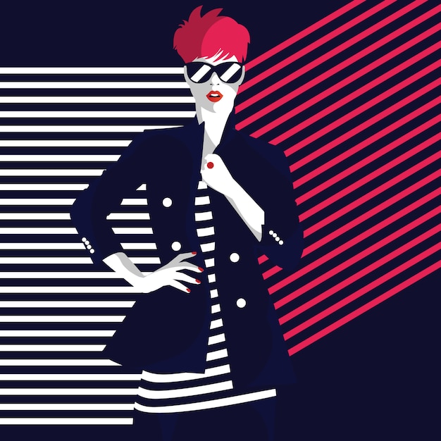 Moda donna in stile pop art. illustrazione alla moda