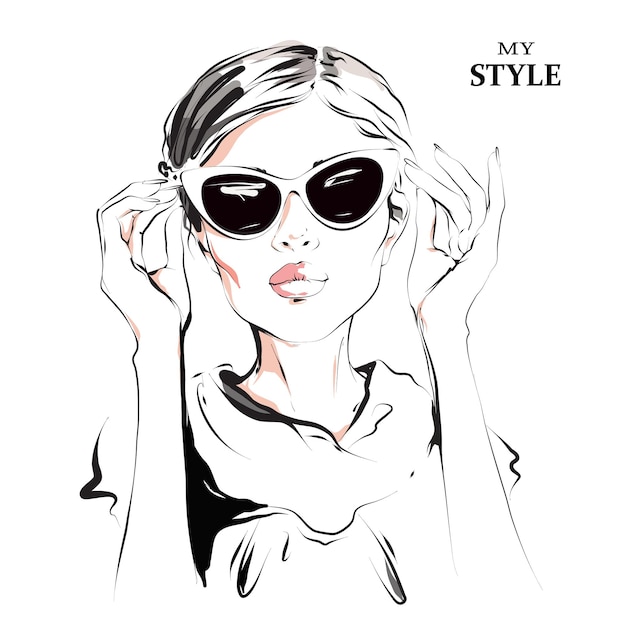 Vector fashion woman in sunglasses vector illustration