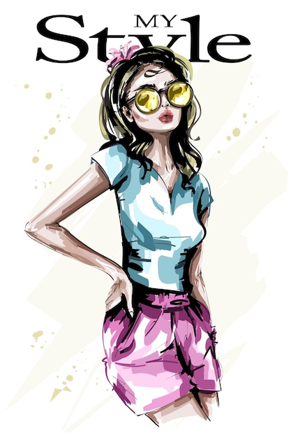 Vector fashion woman in sunglasses