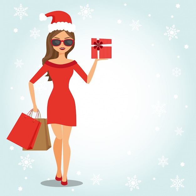 Vector fashion woman with shopping bags