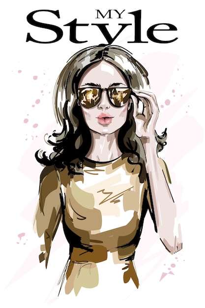 Vector fashion woman with sunglasses and cool dress