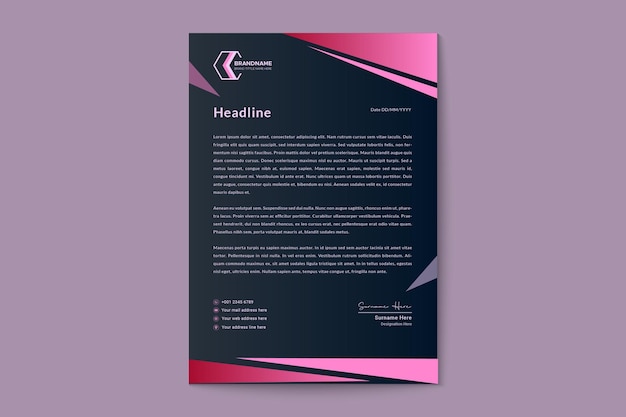 Fashion women gradient office pad letterhead template