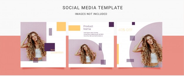 幾何学的形状の要素を持つファッション女性。ソーシャルメディアテンプレート