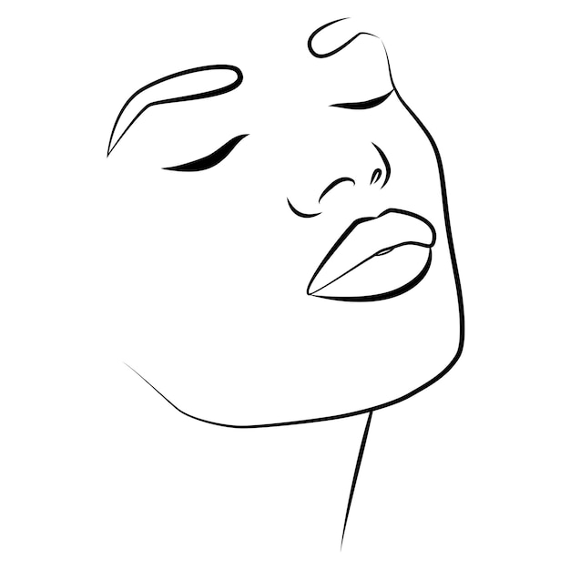 Fashionable abstract female face with one line with abstract shapes