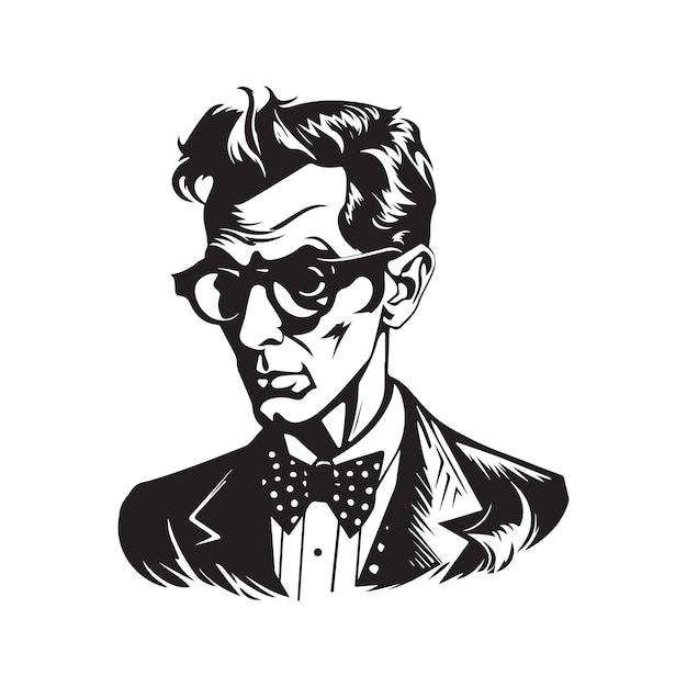 유행 화려한 의사 빈티지 로고 라인 아트 개념 흑백 색상 손으로 그린 그림