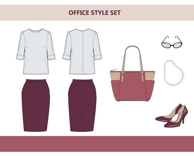 Fashionable clothes for the office. woman's suit for office. vector flat illustration on white background.