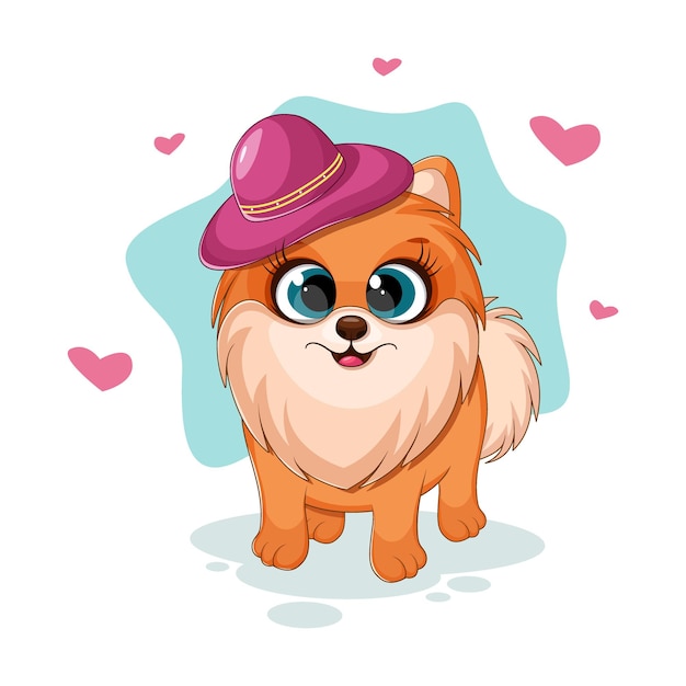 Fashionable and cute dog pomeranian spitz with hat fashionable card