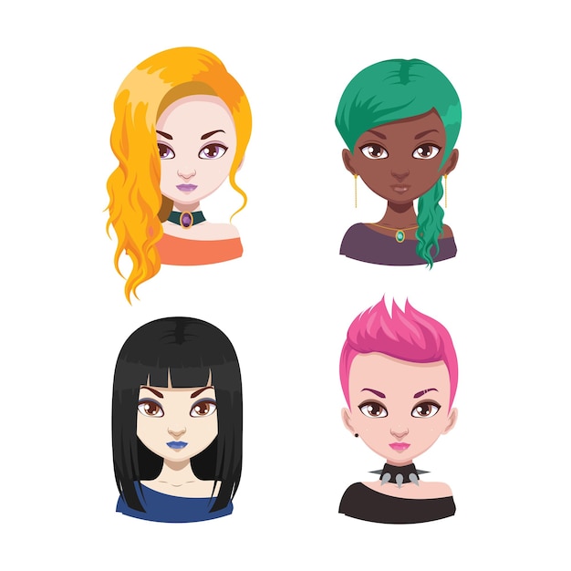 Vector fashionable diverse women avatars with different hairstyles