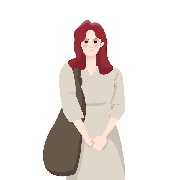 Vector fashionable female student with red hair