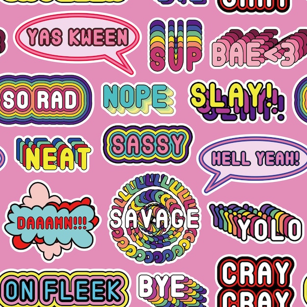 Vector fashionable and fun creative stickers with seamless printed patterns
