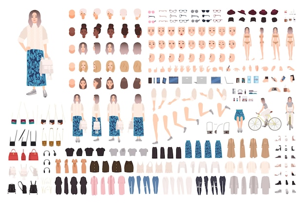 Vector fashionable girl animation diy set