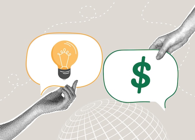 fashionable halftone collage investment idea for funding a new venture concept of selling an idea