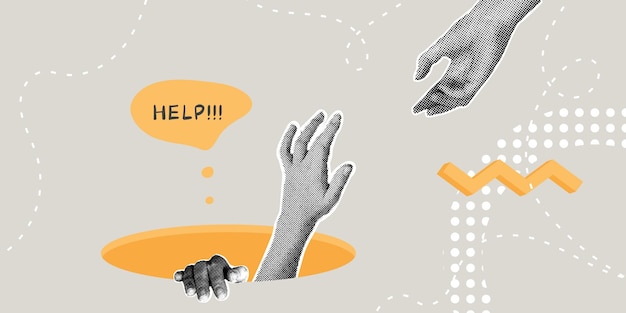 fashionable halftone collagethe concept of successlife stabilitya request for helpa helping hand