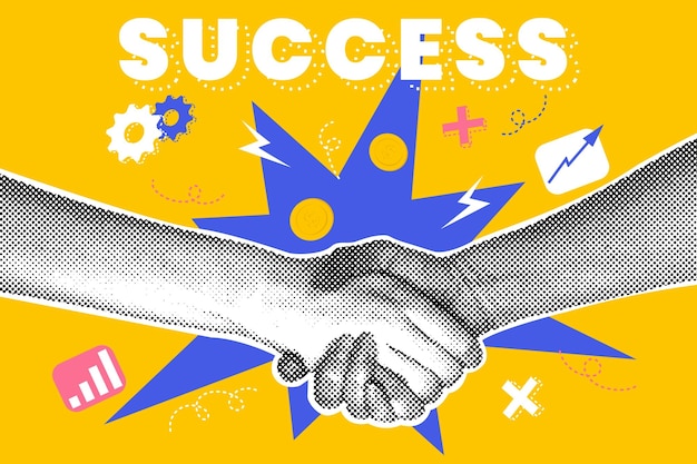 Fashionable halftones collage business concept Contracting concept contracting