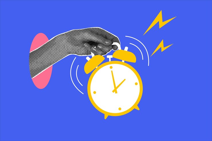 Vector fashionable halftones collage business concept time concept alarm clock ringing ready