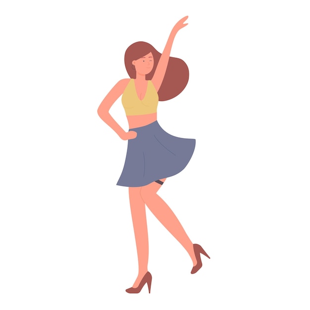 Fashionable happy girl dancing in stylish skirt