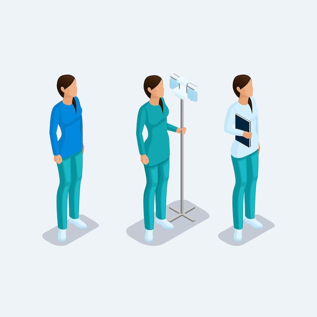 Vector fashionable isometric hospital medicals staff doctors surgeons