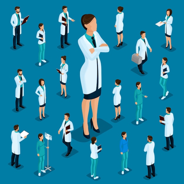 Fashionable isometric people big doctor the medical staff of the hospital is a surgeon