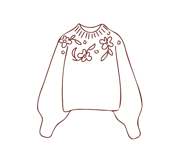 Fashionable jumper or jacket with floral embroidery. Doodle, hand drawn