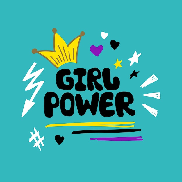 Fashionable lettering girl power Feminism and body positivity movement illustration