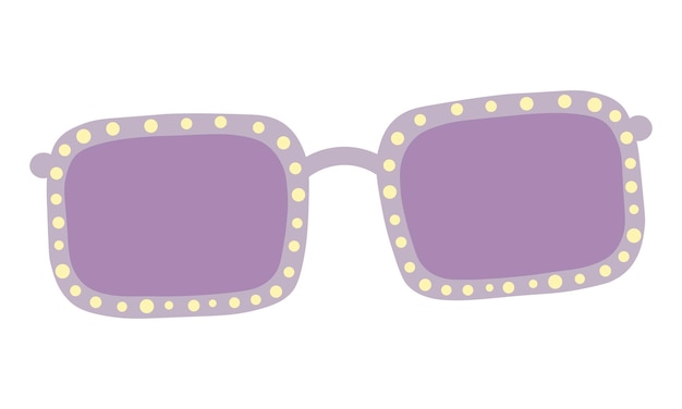 Vector fashionable sunglasses with square frame. purple elegant beach eyewear. cartoon trendy optical glas