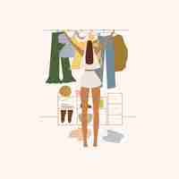 Vector fashionable woman in the wardrobe vector illustration in flat style